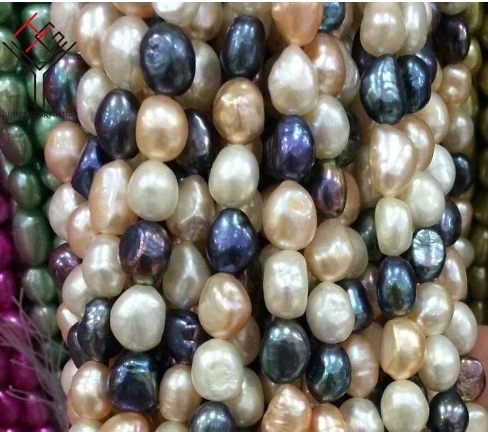 Uno Fili Reale Perla 9 Millimetri In Profondità Multi-Color Perla Barocca Naturale D'Acqua Dolce Branelli Allentati Della Perla 35 Centimetri/15 Polli