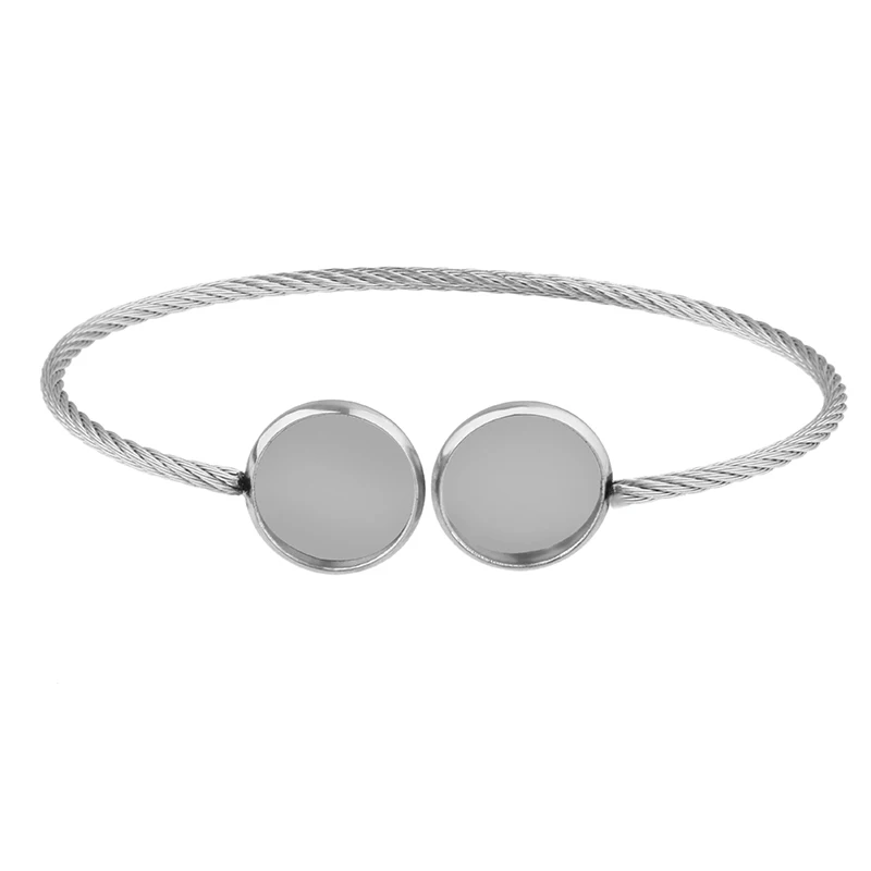 

2pcs Newly Launched Unique Double Plate 12MM Adjustable Stainless Steel Bracelet Blank Jewelry Accessories Promotional