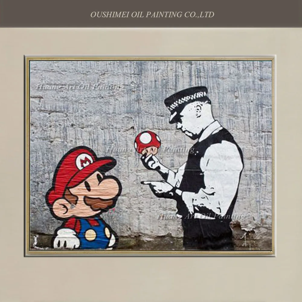 

Ручная роспись, Современная картина маслом в виде грибов на холсте, картина супер Мэри, настенная живопись, принт, полиция, персонаж Landcape