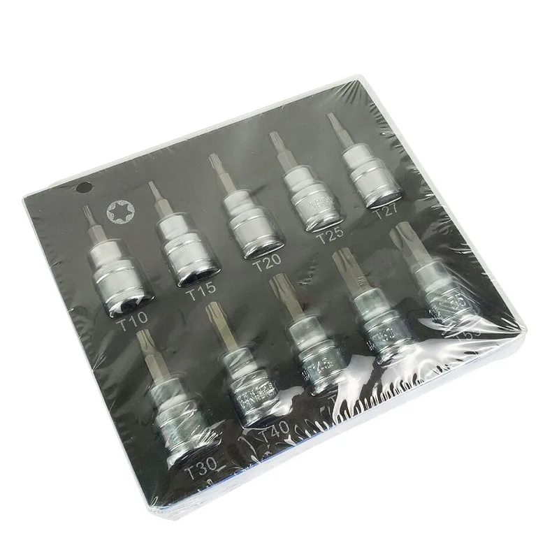 

10pcs Tamper Proof Torx Star Bit Socket Set 3/8" Drive T10 T15 T20 T25 T27 T30 T40 T45 T50 T55 Screwdriver bits Hand Tool set