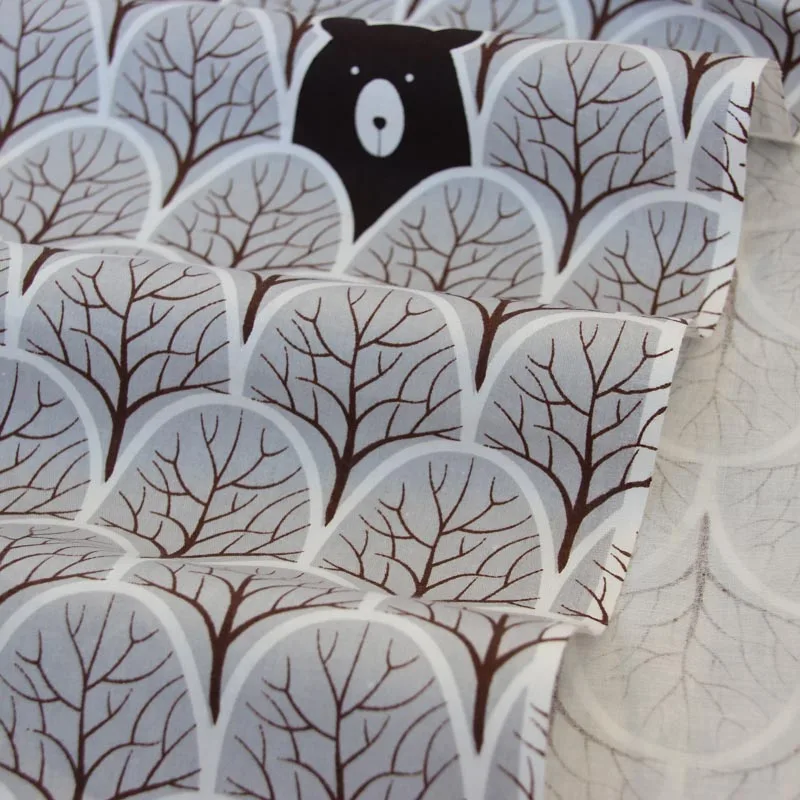 160 см* 50 см хлопок ткань мультфильм серые деревья лиса Медведь Панда Черный Коричневый три угла для DIY дети детские постельные принадлежности украшения ремесла