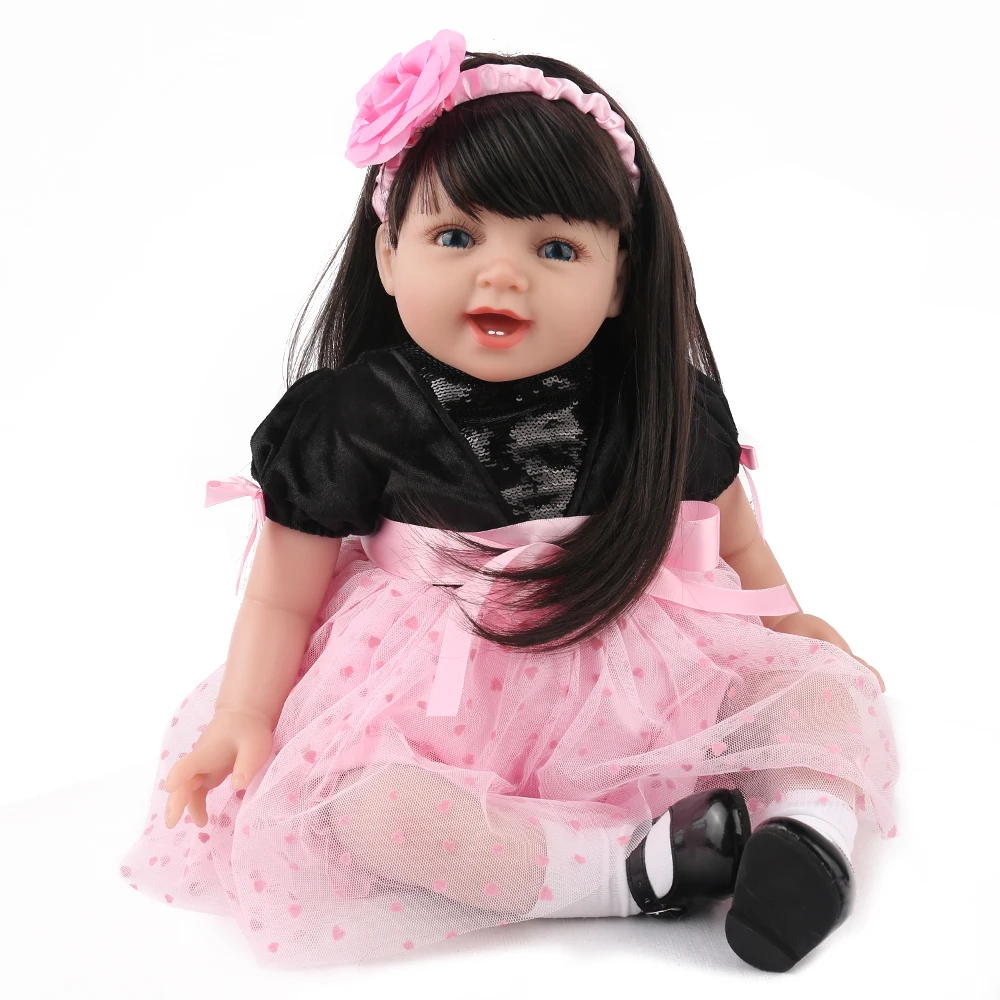 NPK Кукла Reborn Baby DOLL девочка принцесса розовое платье красивая малышка Boneca 22 дюймов длинные волосы мягкие силиконовые дети Playmate Рождество