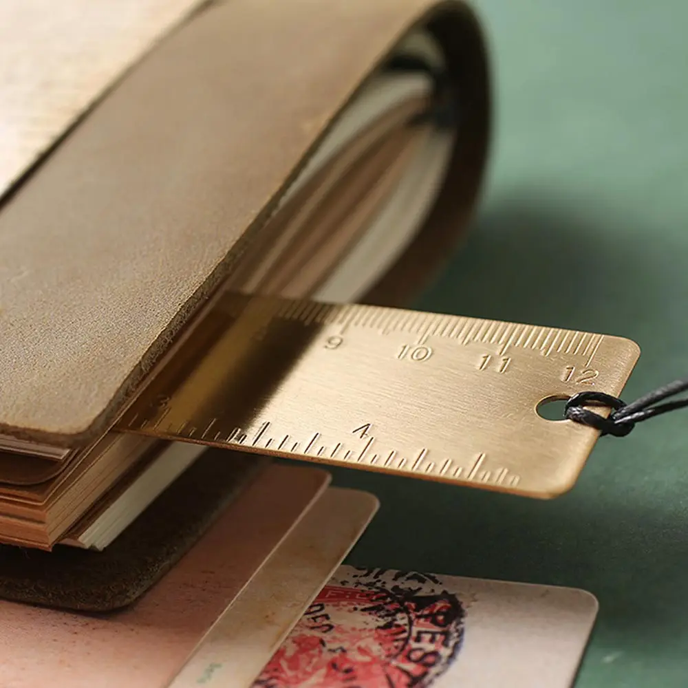 Vintage travel Brass Handy Straight scale Ruler 12cm Metal cute pure Copper Bookmark Dual Scales book mark marker for school office metal bookmark,bookmarks stationery supplies