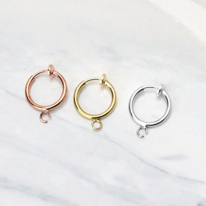 

10Pcs Brass Round Hoop Clip with Loop For Earring DIY Charms Jewelry Findings