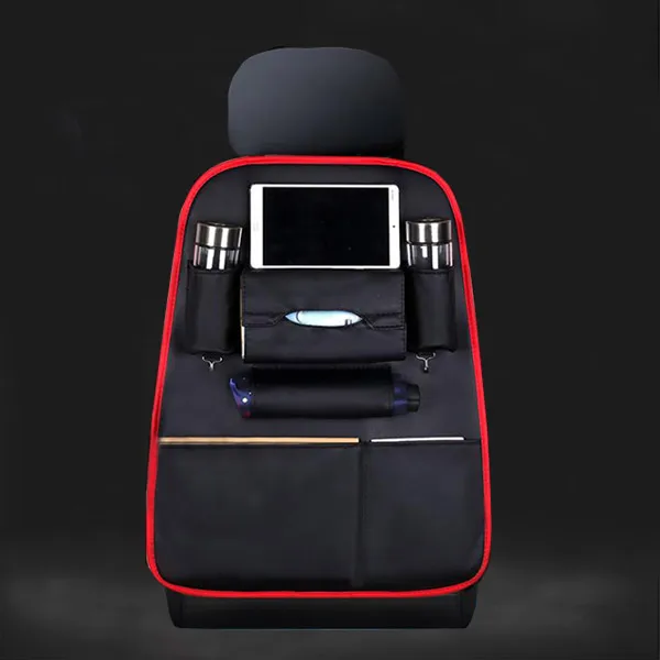 Сумка для хранения в автомобиле из искусственной кожи, креативный органайзер для автомобиля, чехол для автомобильного сиденья, многофункциональная сумка на спинку сиденья, грязеотталкивающая, легко чистится - Название цвета: Black red