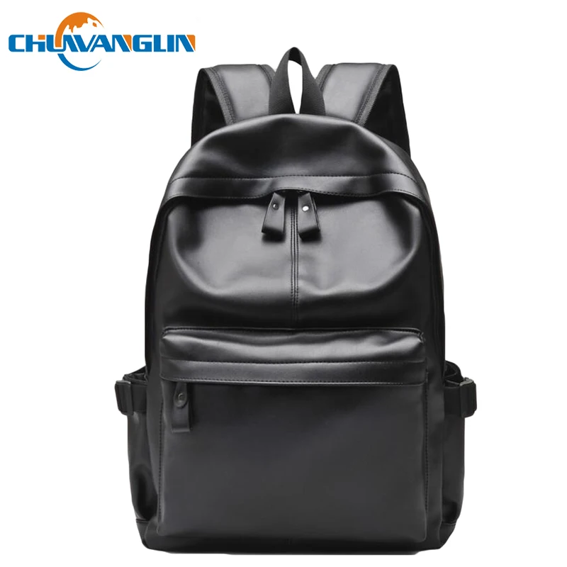 

Chuwanglin New fashion male leather backpack Pure color casual men's Laptop backpack waterproof 15" travel bag Student backpack