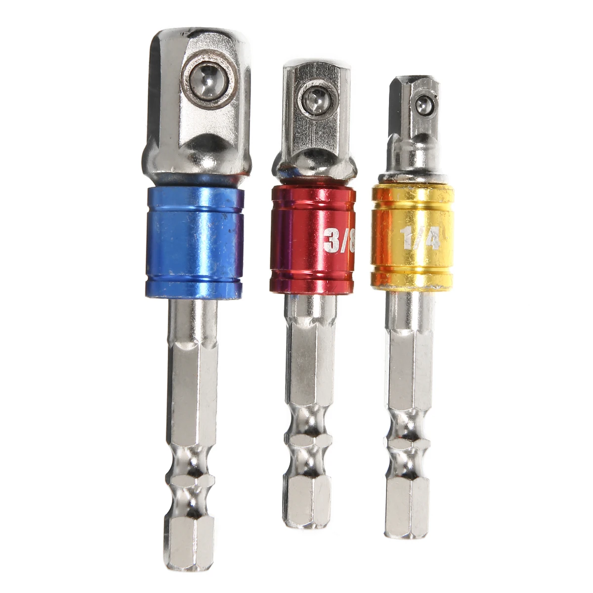 3pcs/set Steel 1/4" Shank Impact Drill Socket Adapter Converters To 1/4″ 3/8″ 1/2″ Driver Universal Sleeve Connecting Rod
