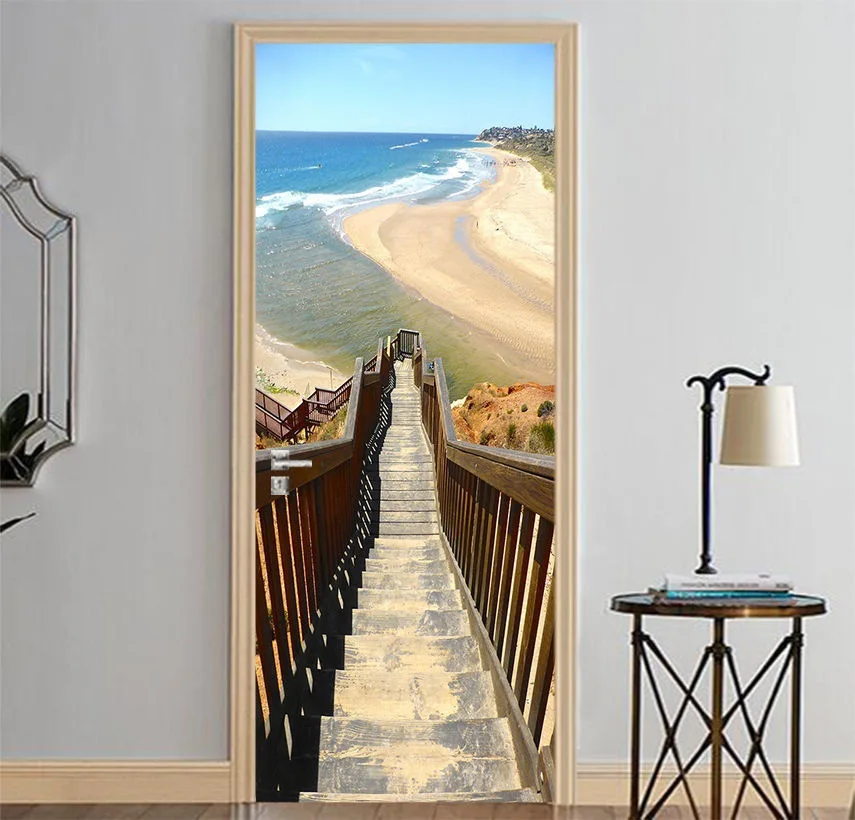

2 Panels Stair To Ocean Beach Picture Wall Murals Wall Stickers Door Sticker Wallpaper Decals Home Decoration July033