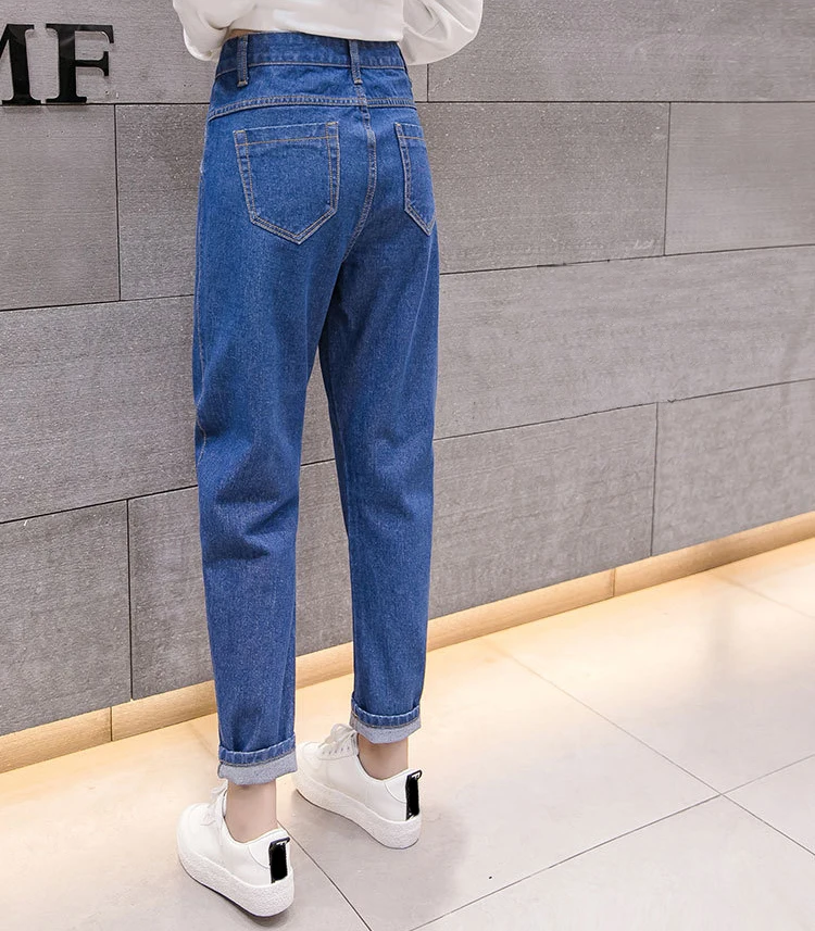 Fashion 2018 Autumn Female Boyfriend Jeans For Women Casual Pencil High Waist Jeans Loose Mom Jeans Black Denim Pants Big Size