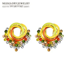 Neoglory, стразы и эмаль, серьги-гвоздики, Романтический Цвет, геометрический дизайн, милая девушка, на каждый день, золотой цвет, подарок для тренда