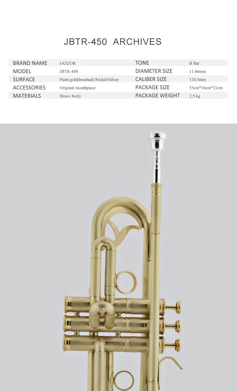 JAZZOR JBTR-450 Профессиональный бемоль труба матовый с мундштуком случае духовые инструменты