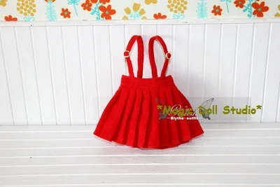 

[MG290]2018 Free Shipping Doll Outfits # Red Corduroy Suspender Skirt for neoblythe doll clothes making BJD doll dress