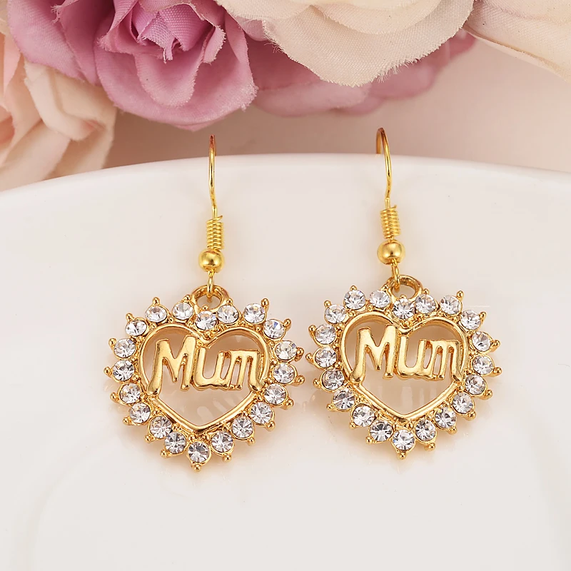 Gold Heart Crystal Cz Stone Letter Mum 