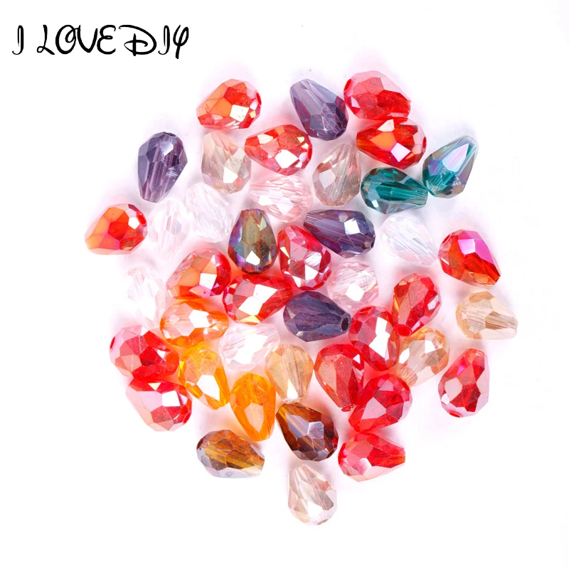 

100pcs Multicolored Faceted Drop Glass Crystal Loose Spacer Beads For DIY Jewelry Making free shipping 8*6 mm