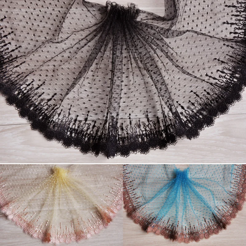 

10 meter 21cm 8.26" wide yellow black blue tulle gauze mesh embroidered tapes lace trim ribbon fabric S5Q74HB18022619