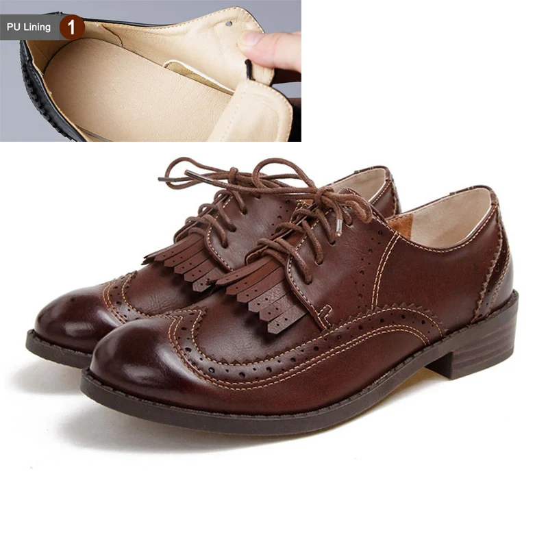 Teahoo/Коллекция года; сезон осень-зима; женские туфли-оксфорды; кожаная обувь на шнуровке; Женская Осенняя обувь уличный стиль; оксфорды; женские броги - Цвет: PU Brown