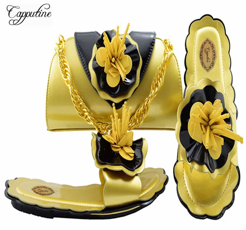 Últimas 2018 oro wine Flores M10534 Bolsas Africanas Tacones royal fuchsia Mujeres Italianos púrpura Juego teal Y Con Negro Blue Bajos Adornados Bolsa Zapatos Capputine zqdwHz