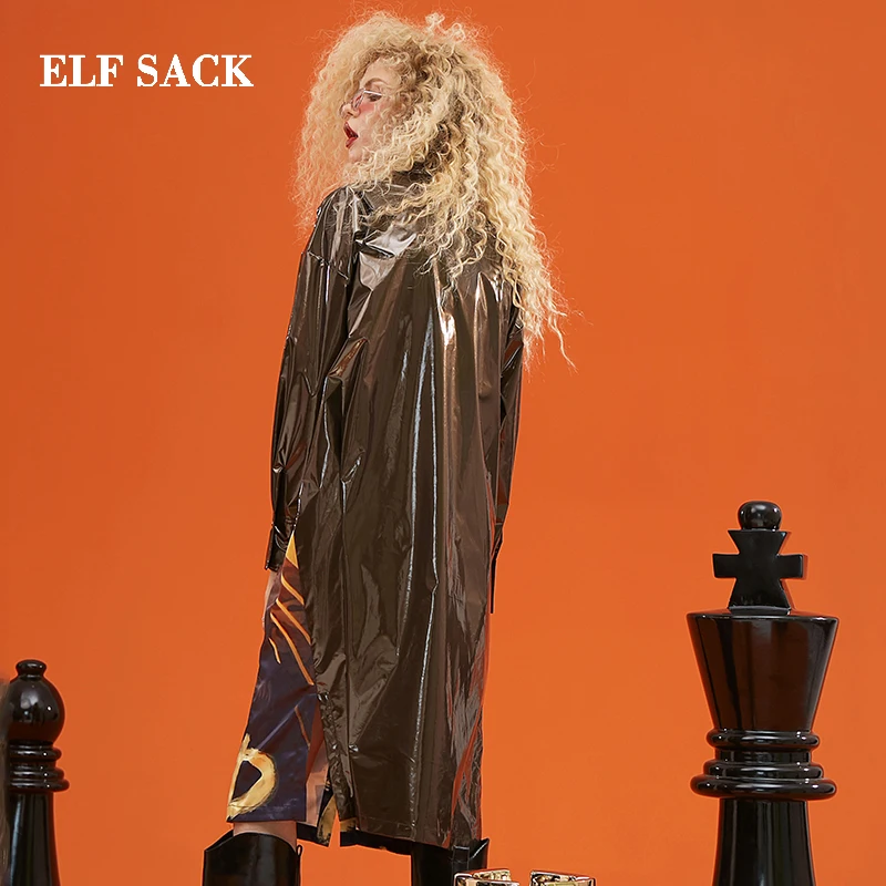 Женское платье с отложным воротником ELFSACK Повседневное прямого силуэта длиной до