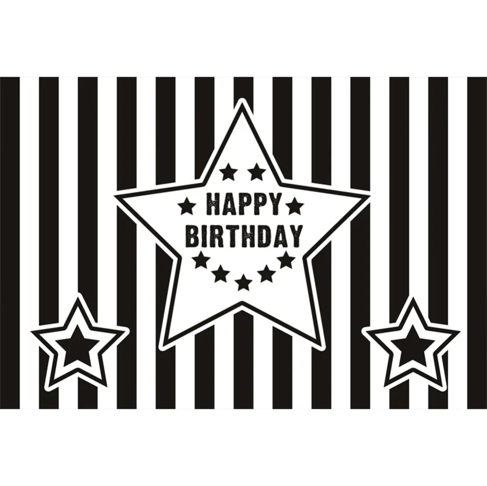 Laeacco Black White Stripes Star Happy Baby Birthday Party Poster Banner Photo Background Photography Backdrops For Photo Studio