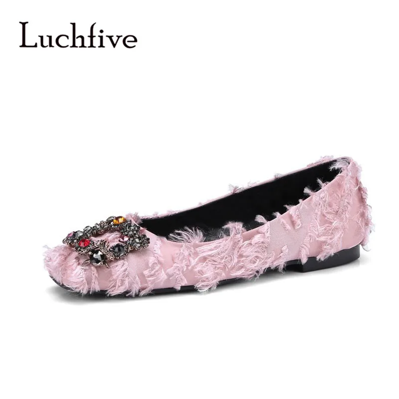 

New Rhinestone women Flat shoes square toe Comfortable flat heels Casual shallow slip on outwear ladies shoes pink green black
