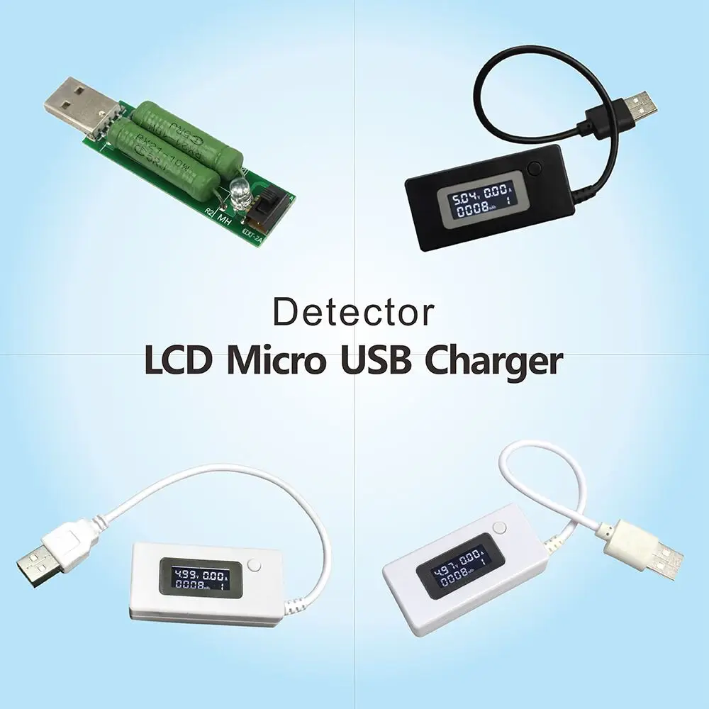 ЖК-дисплей Micro USB зарядное устройство Емкость батареи Напряжение Ток тестер метр детектор черный/белый цвет+ нагрузочный резистор 2A/1A с переключателем