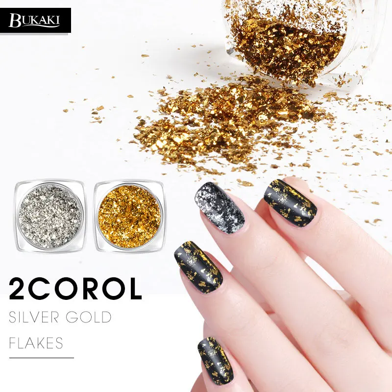 

BUKAKI 0.2g Gold Silver Nail Glitter Powder Mirror Effect Flakes Irregular Paillette Powder Magic Sequins Decoration for Nail