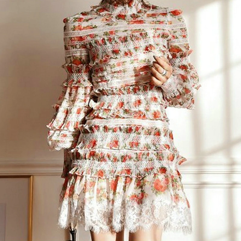 

Ladies Floral Blouses Runway Long Sleeve Lantern Sleeve Tops 2019