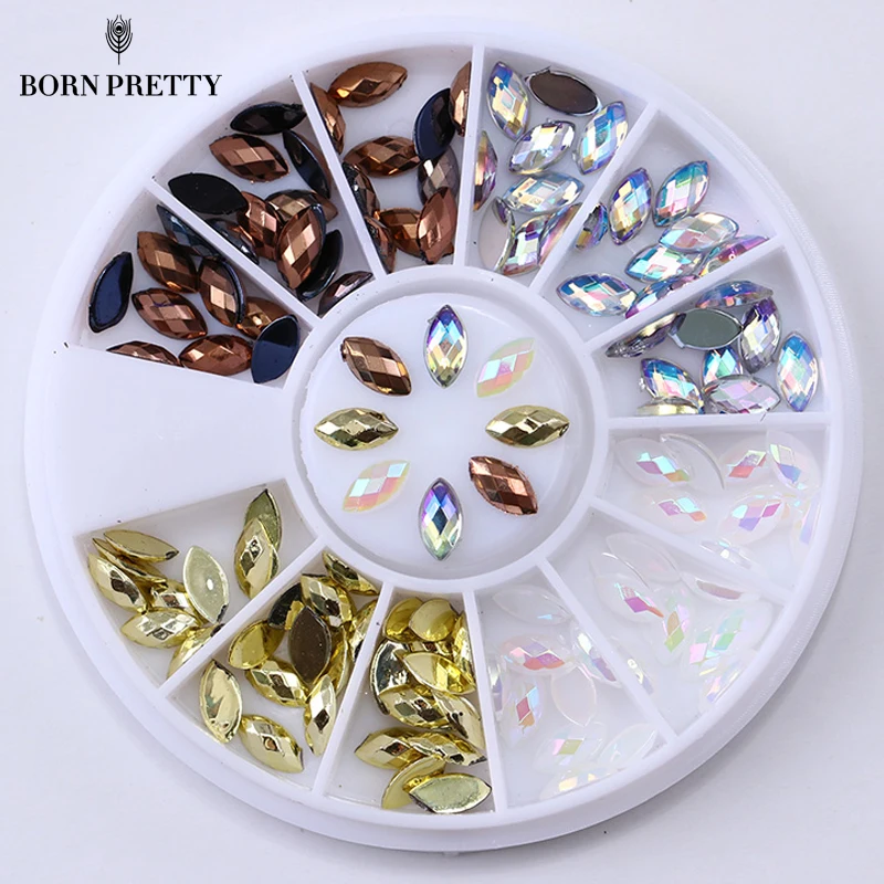 

Marquise Rhinestone Nail Decoration 120pcs Shinging Cutting Flat Bottom Resin Manicure Nail Art Decorations in Wheel