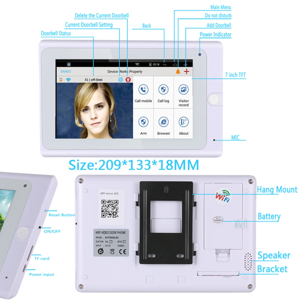 720 P 7 "WiFi IP беспроводной видео домофон дверной звонок ip-камера PIR IR ночного видения 1 монитор 1 наружная камера