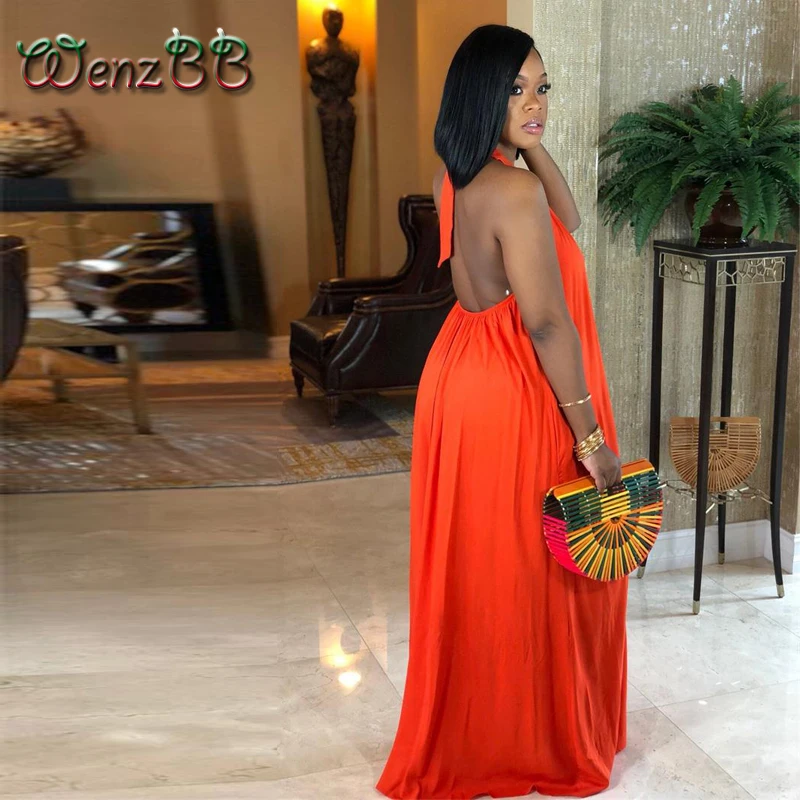 

Wenzbb Women Chiffon Summer Dress Plus Size Casual Candy Color Sleeveless Sexy Backless Loose Bohemia Maxi Dress Beach Dress