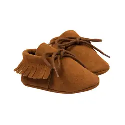 Обувь из искусственной замши для новорожденных мальчиков и девочек, мягкие мокасины для малышей, обувь с бахромой, нескользящая обувь