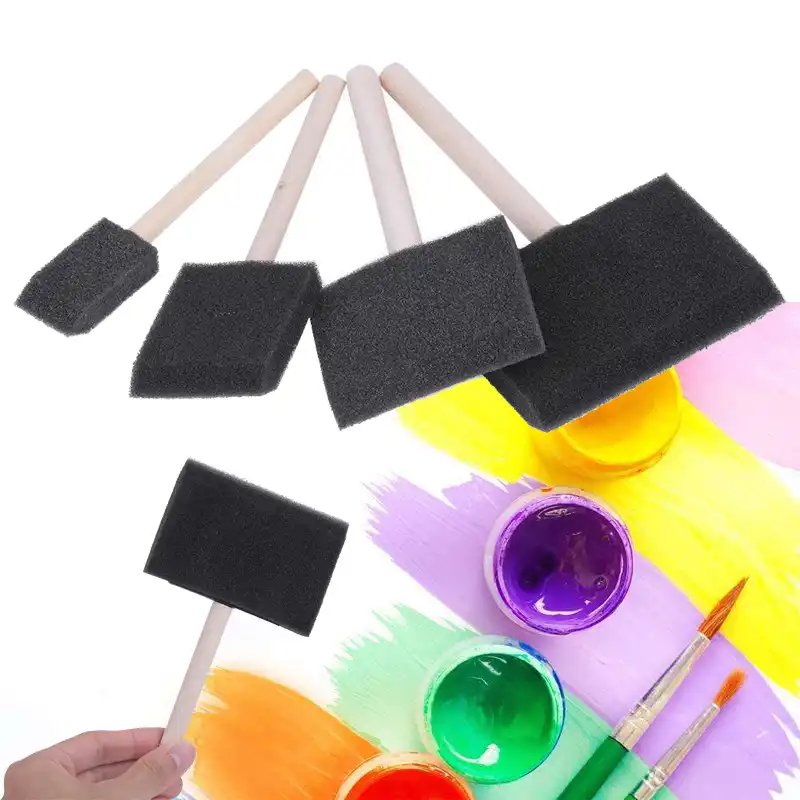 US Art Supply 4/" Foam Sponge Wood Handle Paint Brush Set 10pc Paint Acrylics