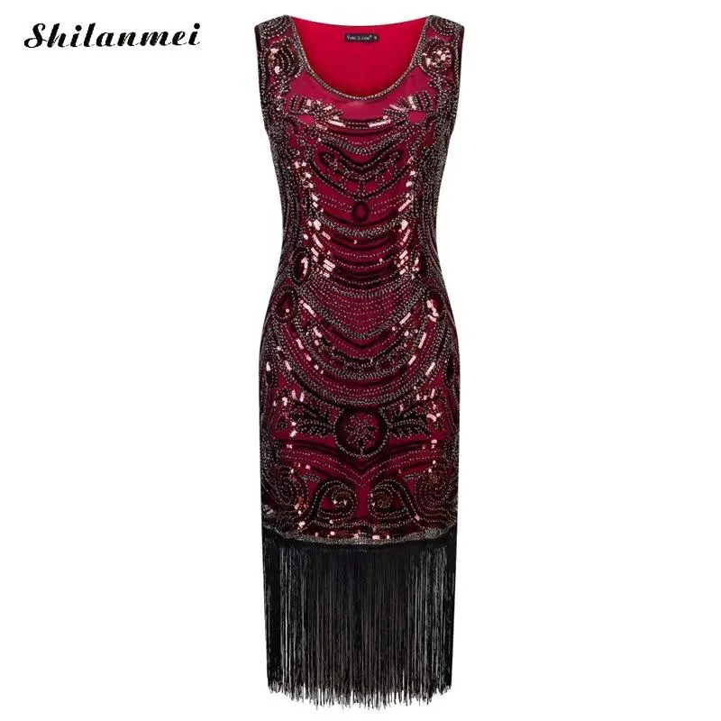 La Costume Pour Gatsby Robes Franges S Taille De Paillettes Femmes À 20 Événements 1920 Aileron Vintage Robe Rouge Partie Bal Grande m80wONvn