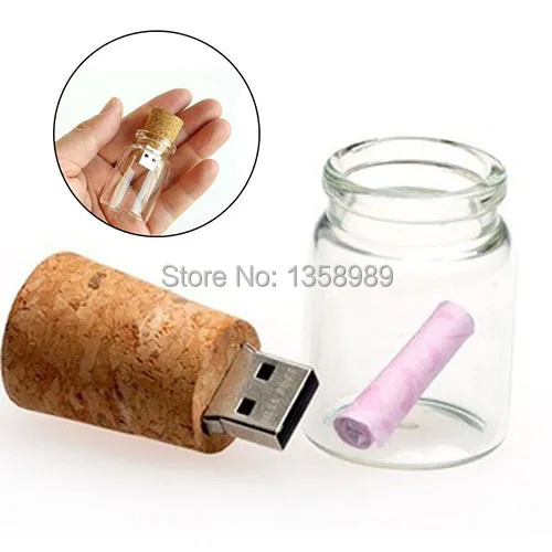  Hot Drift bottle Wishing bottles flash memory card pendrive 8GB 16GB 32GB USB 2.0 Pen drive plug wood Flash Memory Stick Drive 