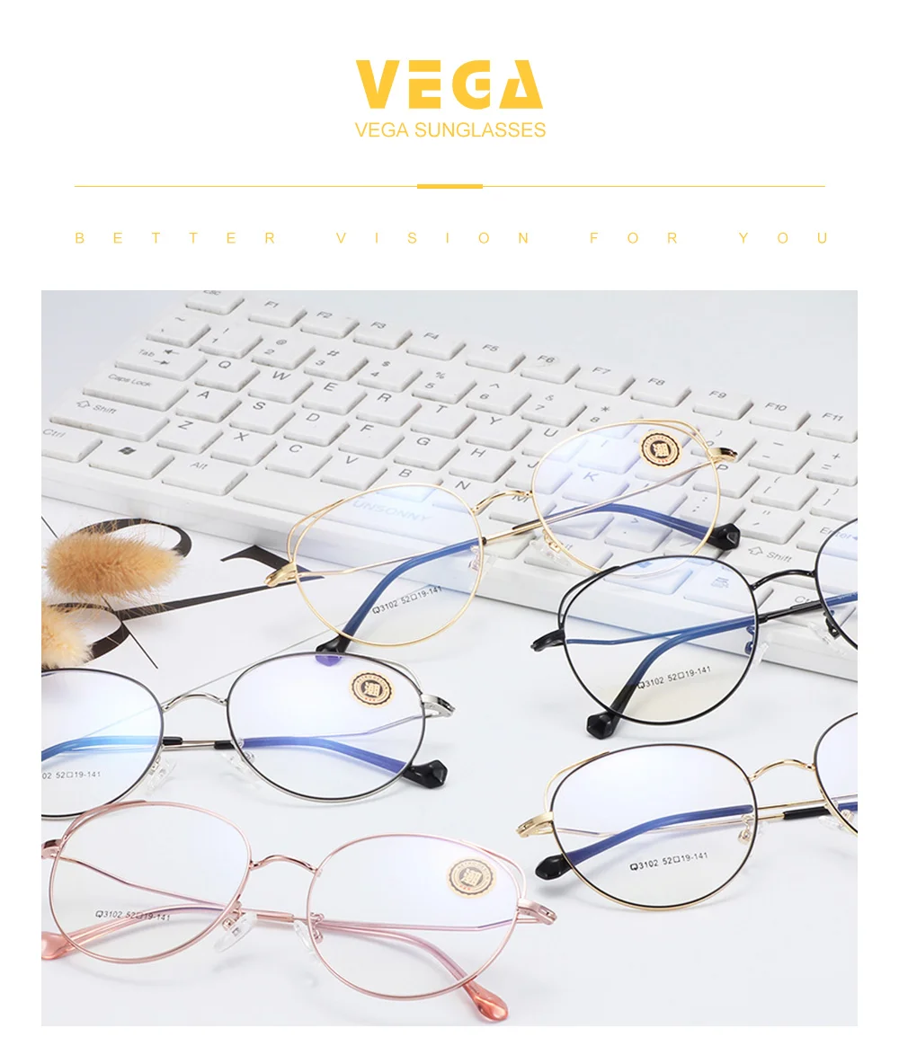 VEGA Eyewear Popular Cat Ear Spectacle Frame for Women Men Retro Glasses Frame Gold Clear Frame Glasses VG254 (2)