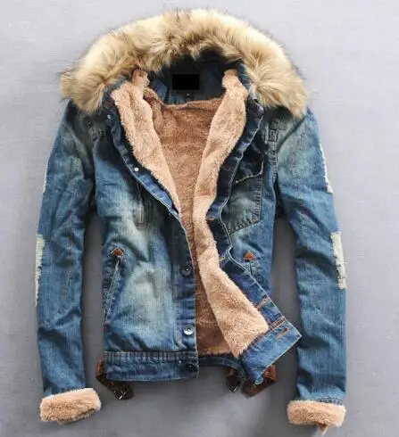Aliexpress.com : Buy Faux Fur Collar Men Denim Jackets New Winter Warm ...