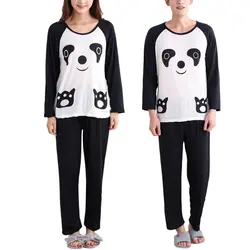 Пары осень с рисунком панды пуловер с длинными рукавами пижамный комплект пижамы Повседневное