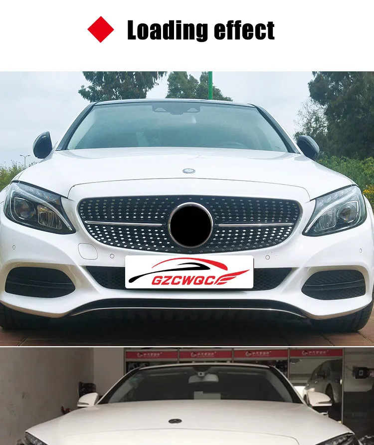 Без центр Логотип Алмазная решетка подходит для класса C w205 c63 решетка радиатора+ C450 250 180 C200 C220 C63