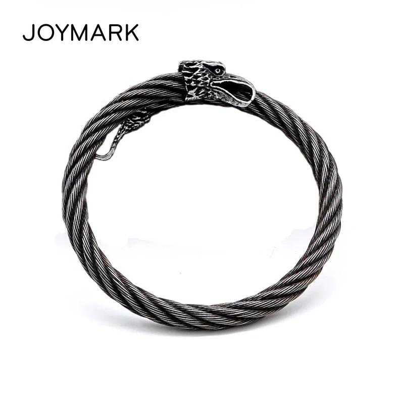 

Retro Style Eagle Head 316L Stainless Steel Bangle Twisted Steel Wire Bangle Bracelet Unisex Fashion Jewelry BXGB301