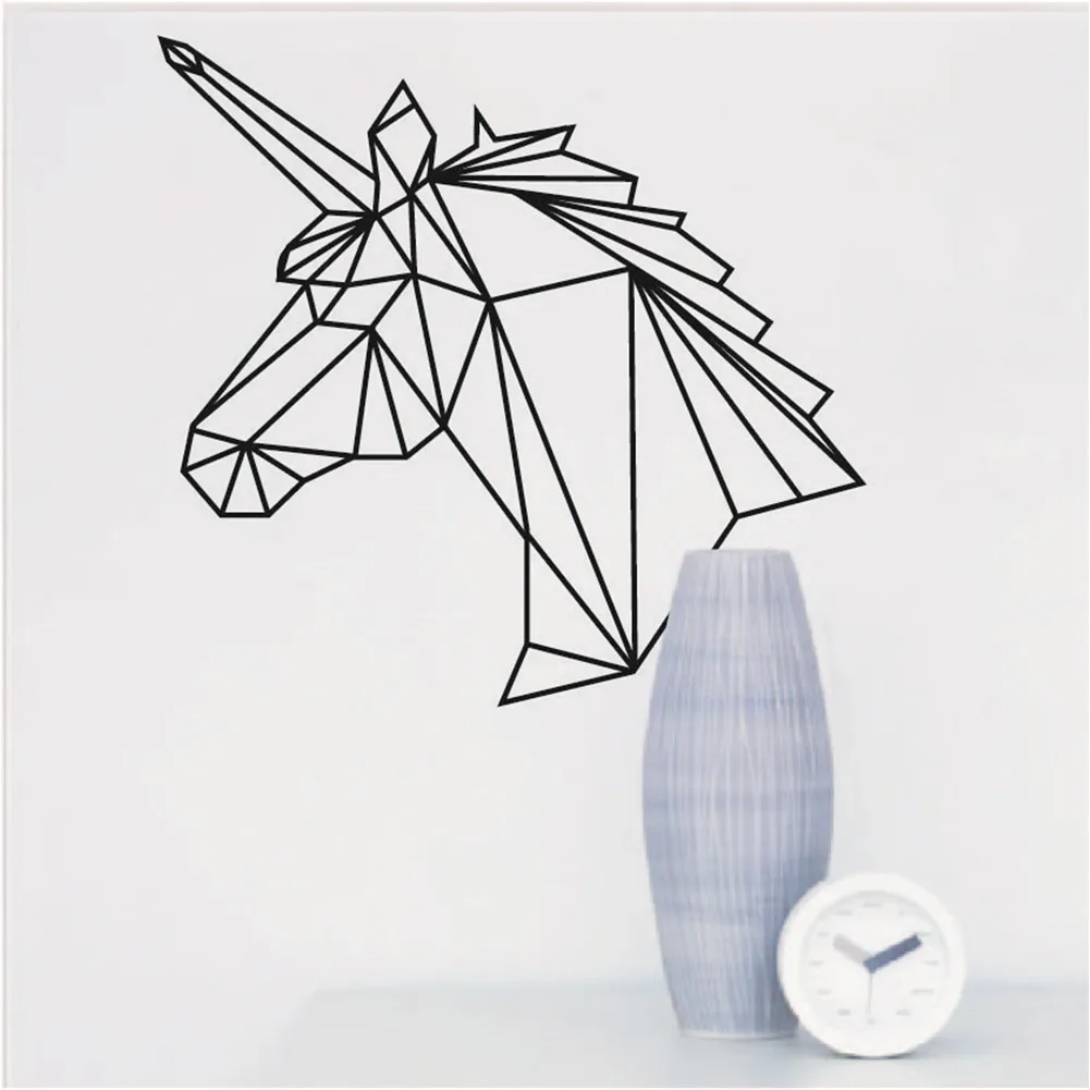 

Simple Creative Geometric Unicorn Head Pattern Wall Sticker Self-adhesive PVC Wallpaper Horse Wall Stickers Home Decal Wall Art