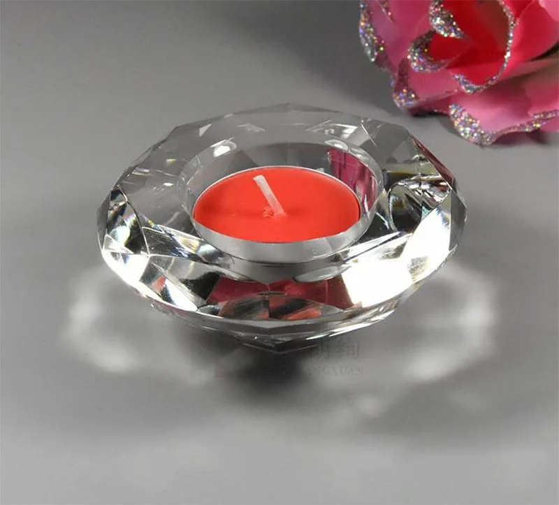 

Transparent European Crystal Candle Holder Candlestick Plum Blossom Bar Wedding Home Decoration Candelabra Tealight Holder