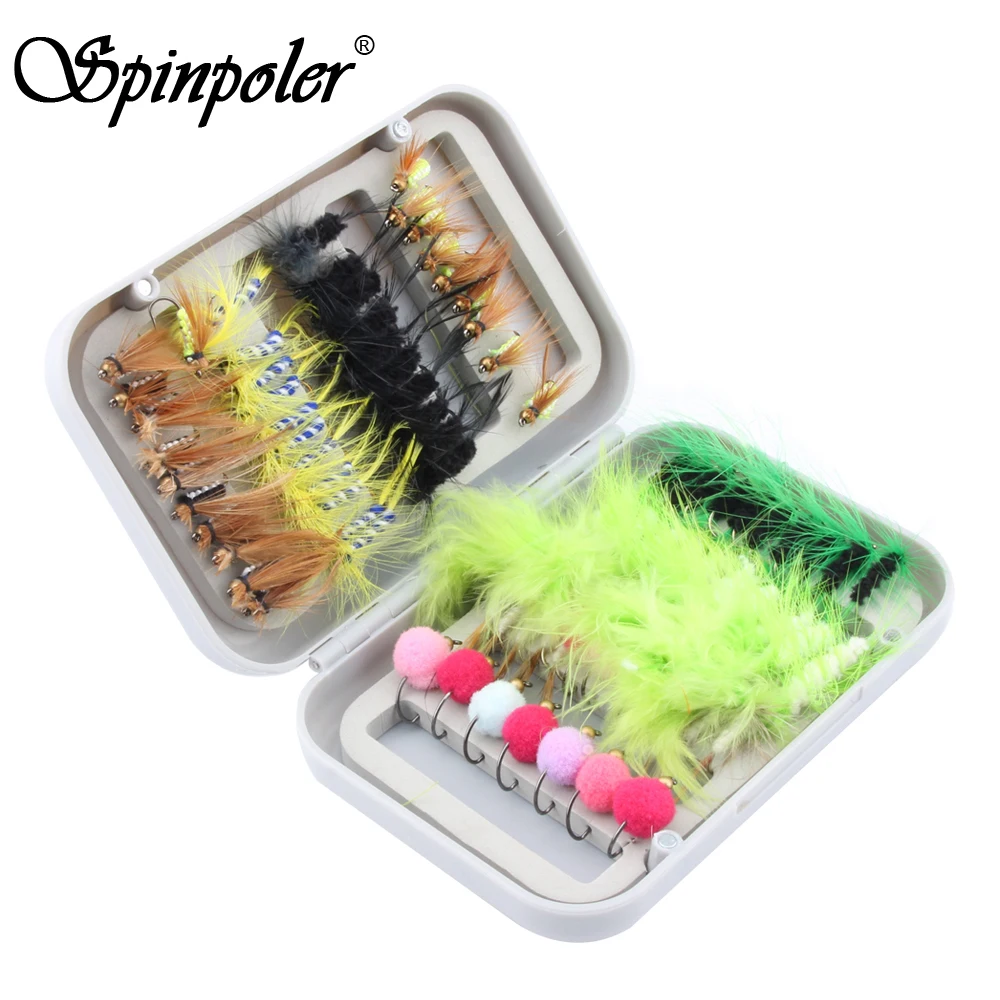 Spinpoler 2019 New 80pcs Fly Fishing Lure Kit Hooks Fake Bait Lifelike