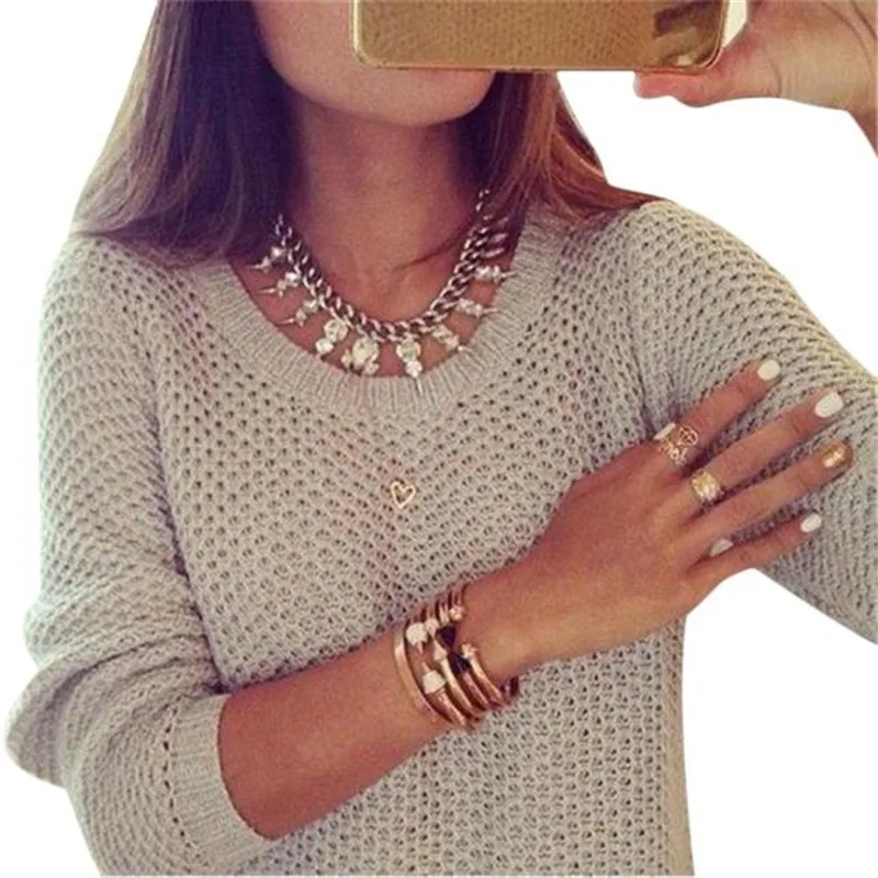 

2019 Fashion Long Sleeve Cotton Loose Women Beige Sweater and Pullovers Autumn Winter Knitted Sweater Women Warm Knitwear Tops