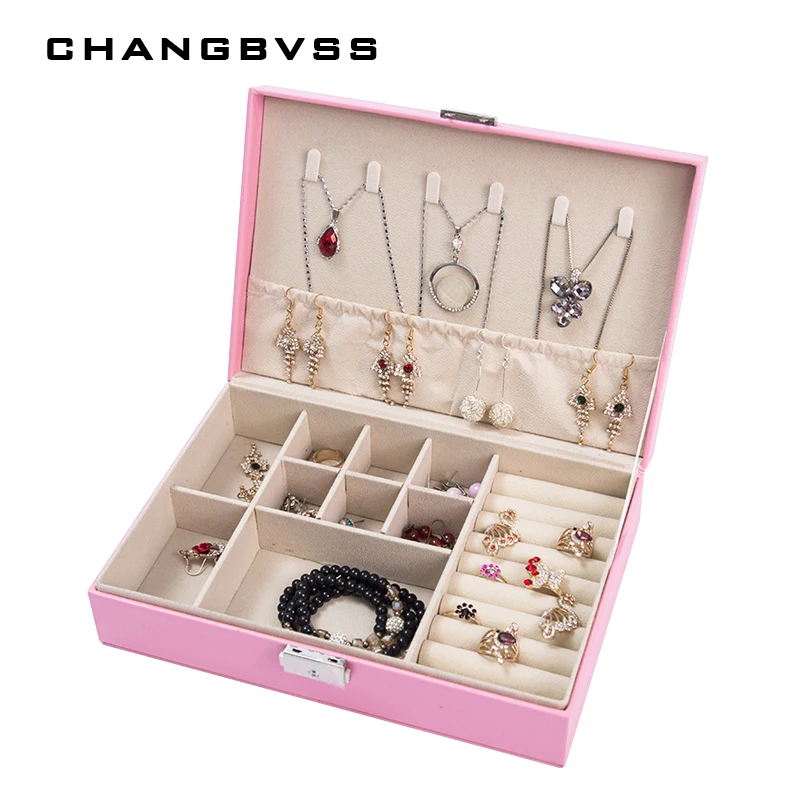 

2018 Glossy Simple Style Women Jewelry Box Large Capacity PU Jewelry Organizer Waterproof Jewelry Storage Box Birthday Gift