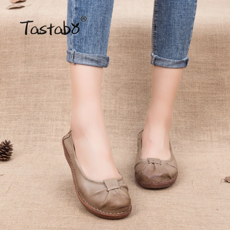 

Tastabo Genuine Leather Casual Women Loafers Slip On Flats Shoe Low Heel Moccasins