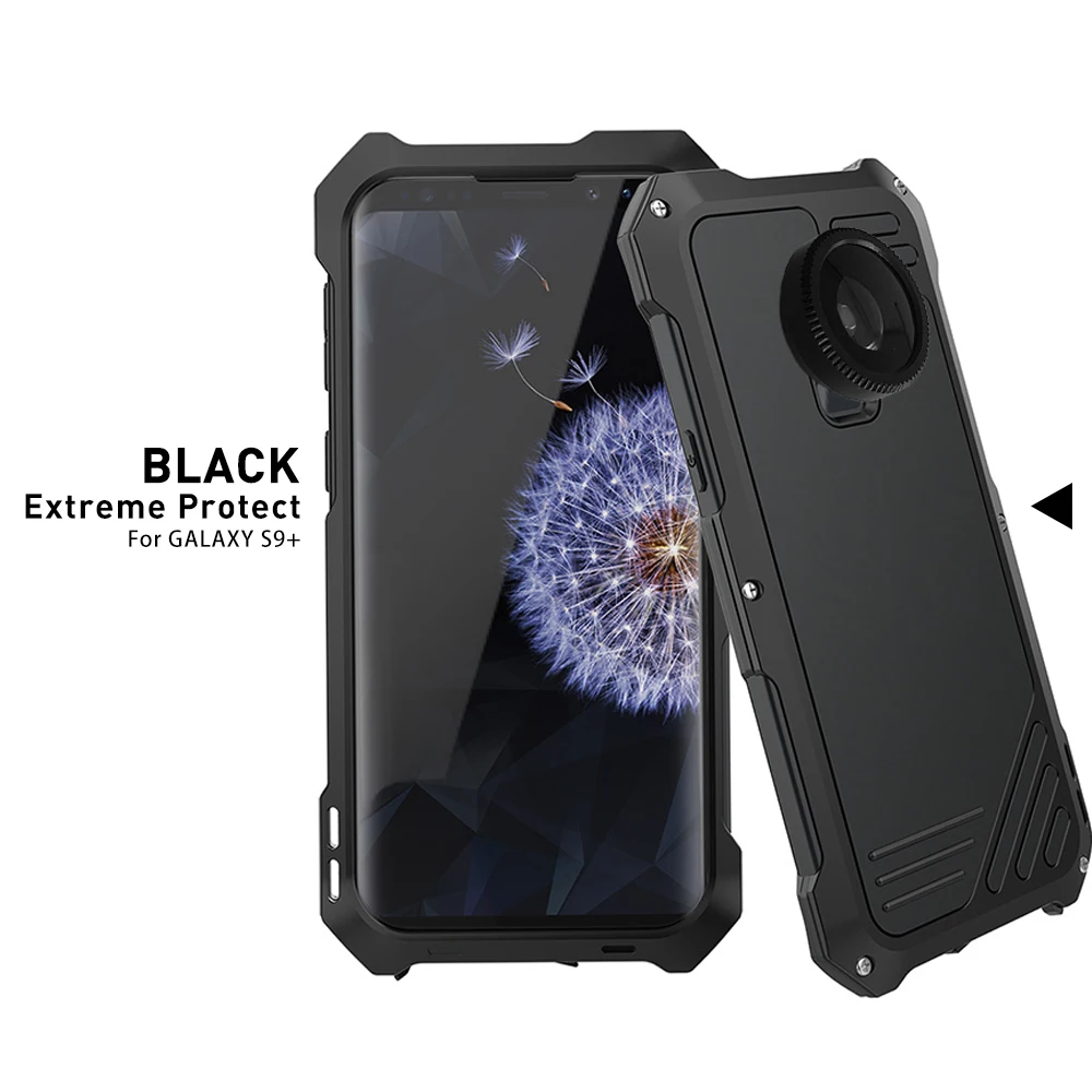 Алюминиевый металлический чехол для samsung Galaxy S9 Plus, чехол, противоударный, Полная броня, Широкоугольный макро объектив камеры, крышка для samsung S9, чехол - Цвет: black