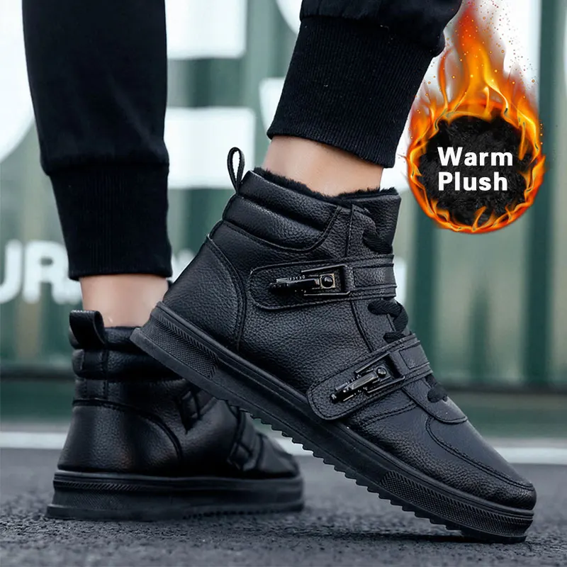 

SUROM Men Winter Warm Boots High Quality Leather Snow Plush Shoes Ankle Boots Casual Waterproof Men Cotton Shoes Mens Footwear