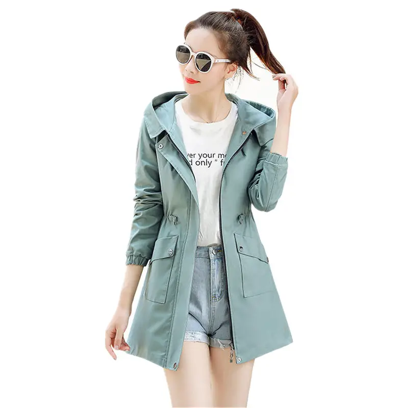 

Windbreaker Female Spring Trench Coat Women Slim Hooded Long Sleeve Trench Coats Streetwear Plus Size Women Trench Coats Q1146