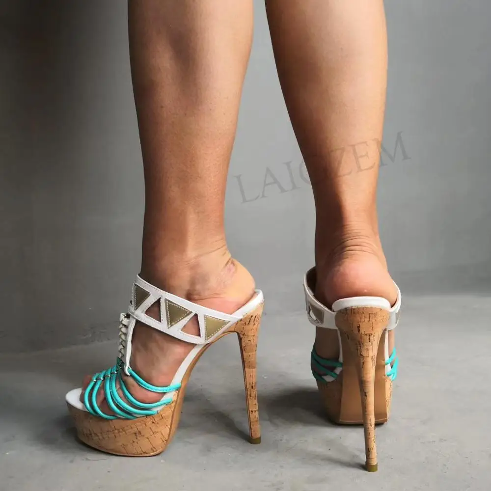 LAIGZEM SEXY Strappy Women Sandals Slip On Platform Heels Slides Vacation Party Summer Cut Outs Shoes Woman Big Size 34-52 (7)