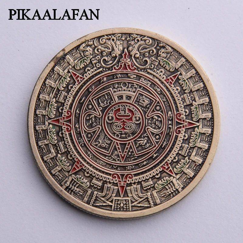 PIKAALAFAN mexicain Azitekemaya laque Dragon Bronze pièce commémorative maya cadran solaire pyramide médaille chanceuse